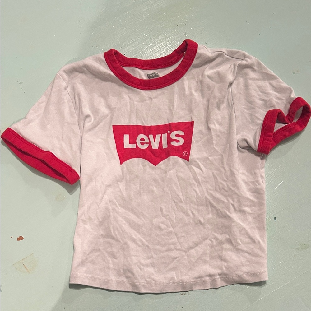 Levi'a crop top White Tee with Red Trim